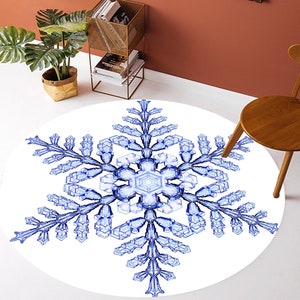 Snowflake Rug,Winter Rug,Blue Rug,Round Rug,White Rug,Geomateric Rug,Living Room Rug,Area Rug,Kitchen Rug,Bed Room Rug