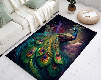Colorful Peacock Pattern Rug,Bedroom area rug,Cute Animal Rug,Art Lovers Rug,Boho Home Decor,Unique Rug,Creative Rug,Gift Ideas,