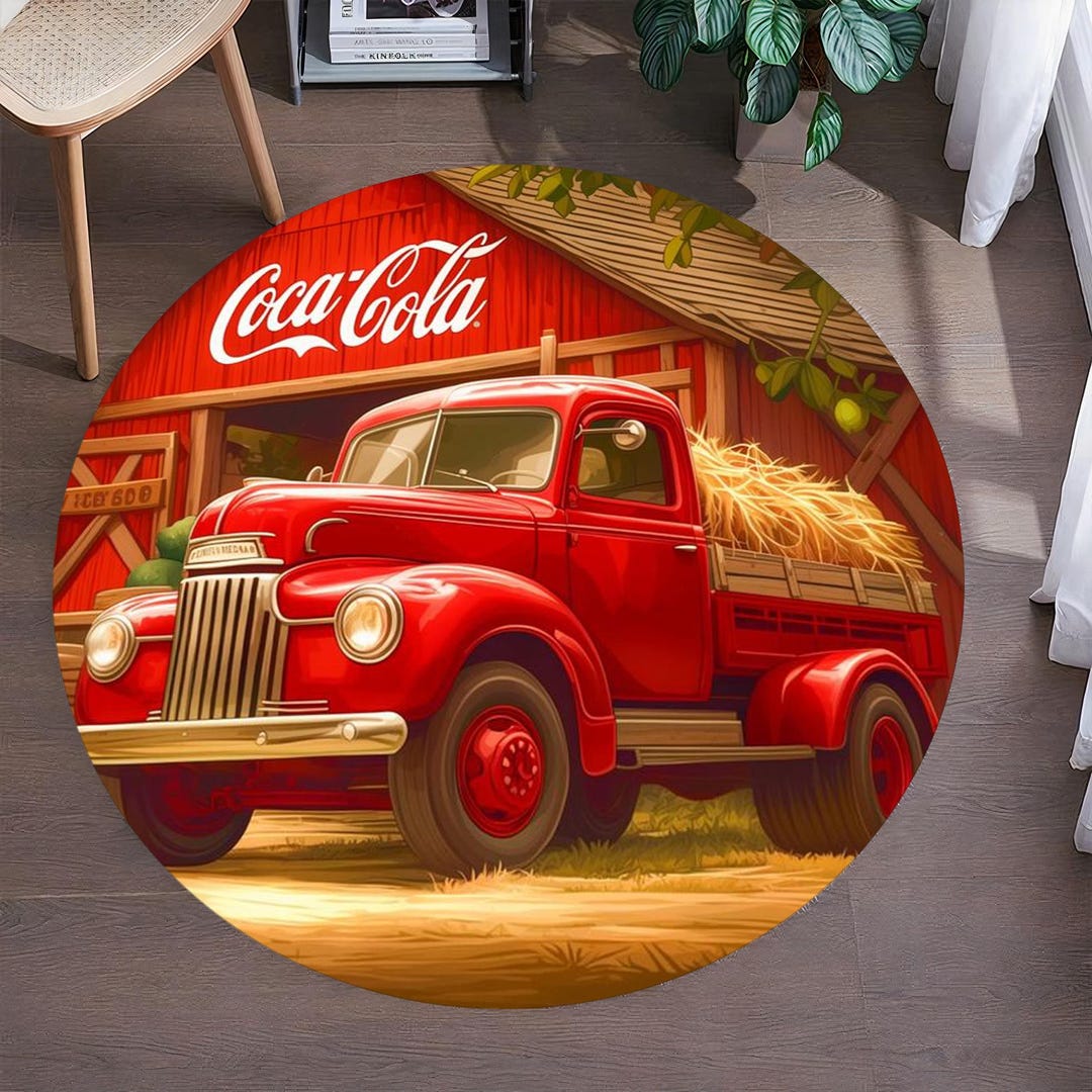 Coca Cola Round Rug Coca Cola Truck Round Rug, Red Retro Drink Pattern - Etsy