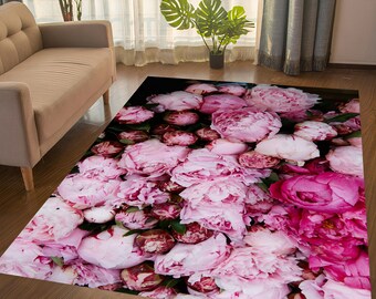 Peony Pattern Rug,Peony Rug,Pink Peony,Purple Peony,Roses Pattern Rug,Flowery Rug,Valentines Day Gift,Rugs for Living Room,Rugs For Bedroom,