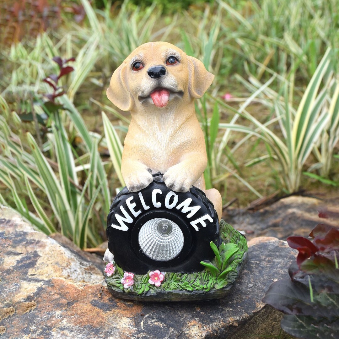 Solar Dog Statue Sign With LED Light Resin Dog Puppy Etsy