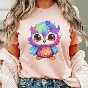 Cute Baby Owl Unisex Tee, Colorful Bird Shirt, Owl Lover Gift, Short Sleeve Top, Animal Graphic Tee