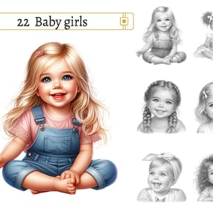 Baby Girls Grayscale Coloring Book: 22 Printable Pages (PDF)