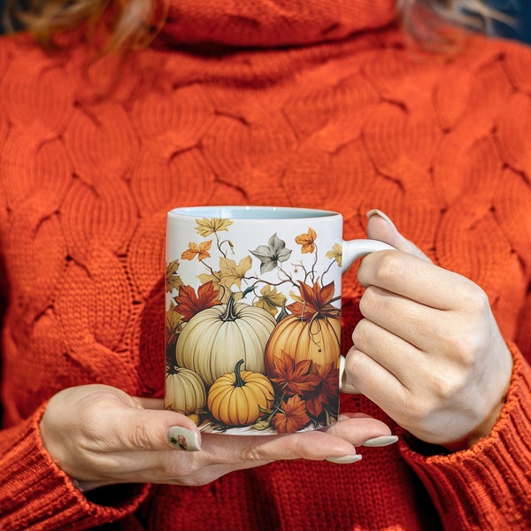 Fall Pumpkin Mug, Fall Mug, Cute Fall Mug, Autumn Mug, Halloween, Orange Pumpkin Mug, Fall Leaves Mug, Coffee, Fall Decor, Cute Pumpkin Cup