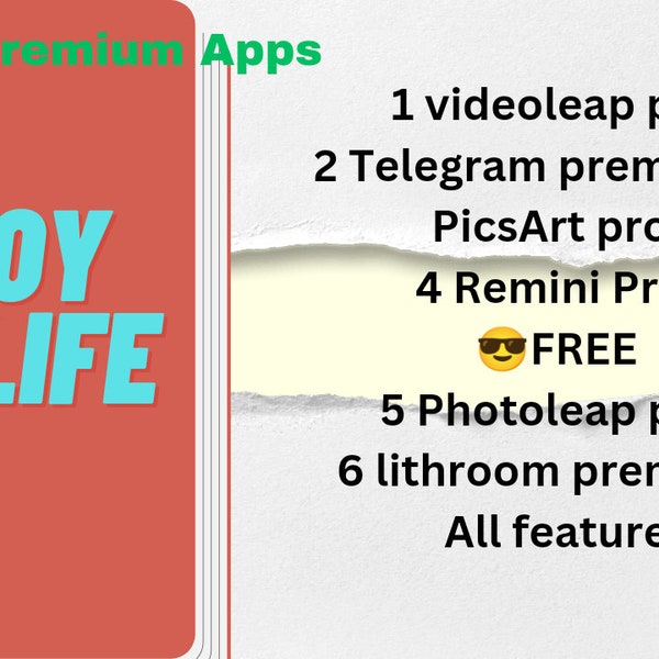 6 lifetime premium Apps all feature -> videoleap,telegram,Remini,picsart FREE photoleap,lightroom. Injoy life