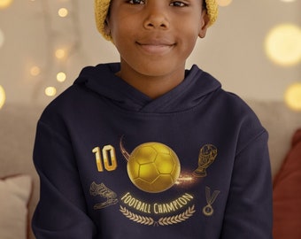 Champion Gold Soccer Ball Trophy Hoodie for Kids - Football Inspired Sweater