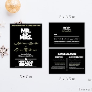 Galactic Wars Inspired Wedding Invitation Template, Digital Printable Invitation, Black and White, Instant Download, Edit in Canva, sw19