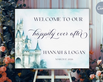 FAIRYTALE Wedding Welcome Sign Template Editable Script Wedding Sign Printable  Welcome Digital Download, Edit with Canva, WS10