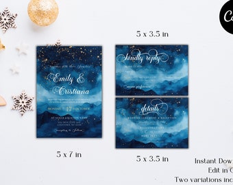 Magical Starry Night Wedding Invitation Template, Celestial Wedding Invitation, Star Wars Inspired Wedding Invitation, Edit in Canva, D86