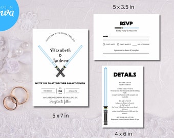 Invito di nozze fantascientifico stampabile, Save The Date digitale, invito elettronico, download immediato, modificabile in Canva, SW6