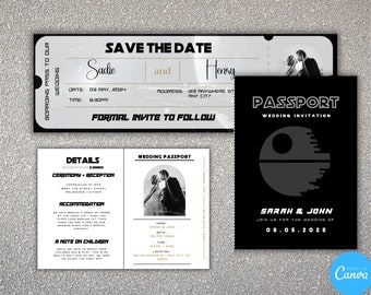 Passport Wedding Invitation Template,Sci Fi Wedding Invitation, Boarding Pass Invitation With Rsvp, Travel Theme Wedding,SW17