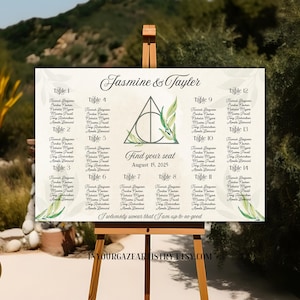 Modello per la tabella dei posti a sedere di Wizard, modello per la tabella dei posti a sedere di Greenery Wizard, tabella dei posti a sedere di HP, tabella dei posti a sedere di Deadly Hallows, modifica con Canva, SC13