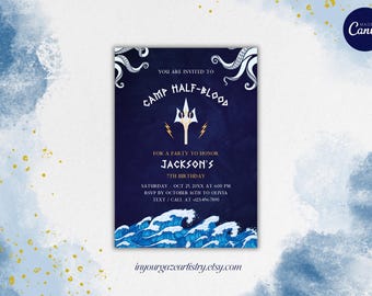 Percy Jackson Camp Half-Blood Inspired Birthday Invitation | Nautical Birthday | Instant Download | Editable Template | Edit in Canva, B18