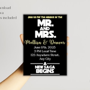 Sci Fi Wedding Invitation Template, Digital Printable Invitation, Simple Modern Black and White, Instant Download, Edit in Canva, DIY