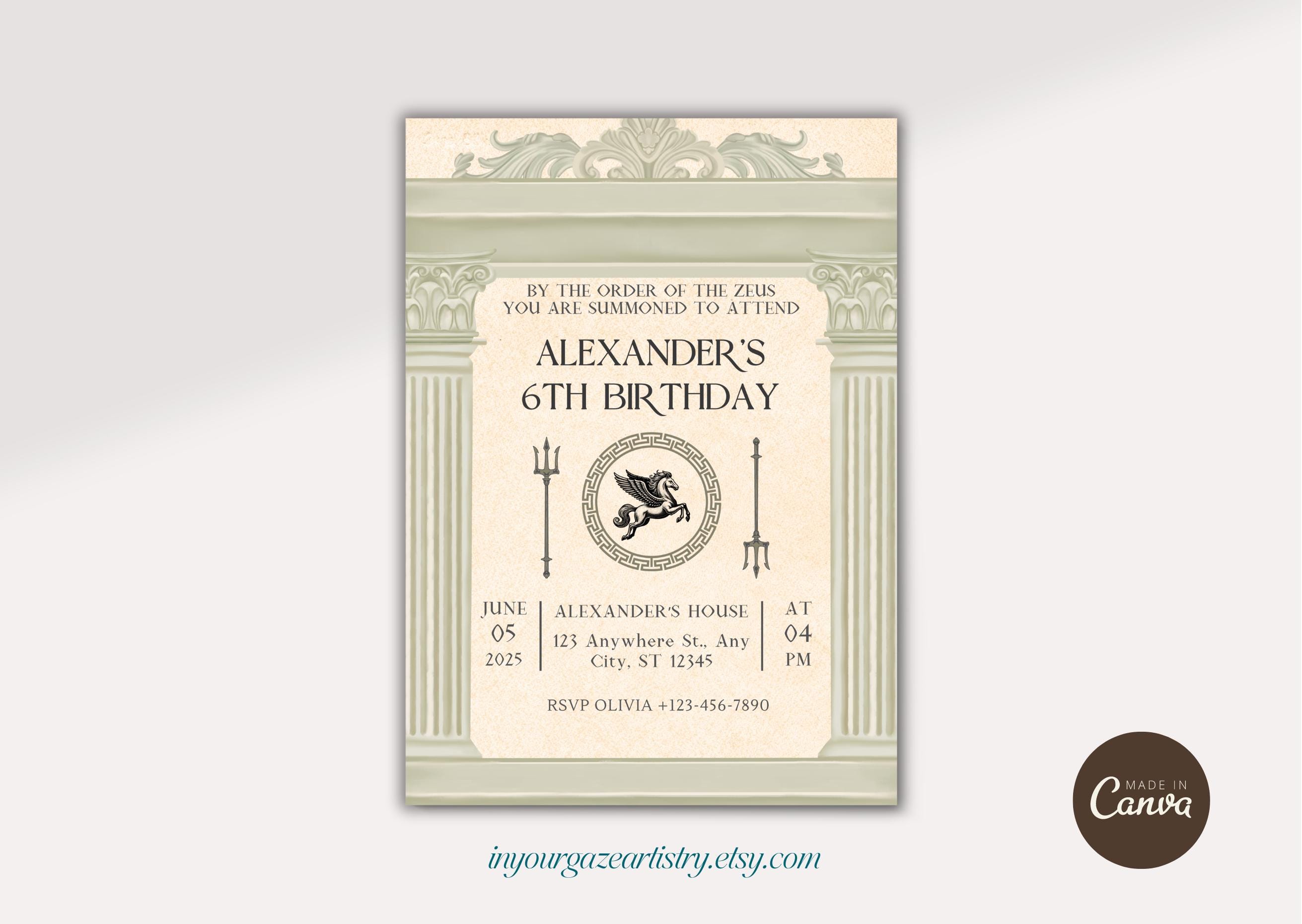 Vintage Percy Jackson Camp Half-Blood Inspired Birthday Invitation | Greek Mythology | Instant Download | Edit in Canva, B23