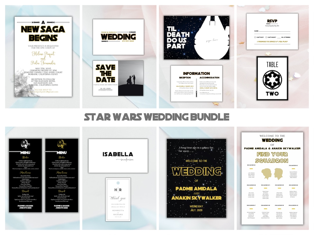 Star Wars Wedding Invitation Bundle, Digital Printable Invitation, Star ...