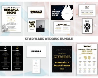 Pacchetto di inviti per matrimonio di fantascienza, invito digitale stampabile, set per matrimonio di fantascienza, download immediato, modifica in Canva, fai da te, SW24