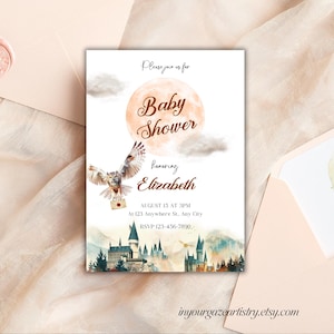 Wizard Theme Baby Shower Invitation Template, Vintage Wizard Baby Shower Invite Set, HP Baby Shower Invitation, Canva, Instant Download BS25
