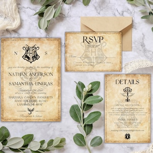 Magischer Zauberer Hochzeitseinladung, Vintage Magische Einladung, HP Hochzeitseinladung Vorlage, Sofortiger Download, Bearbeiten in Canva, HP14