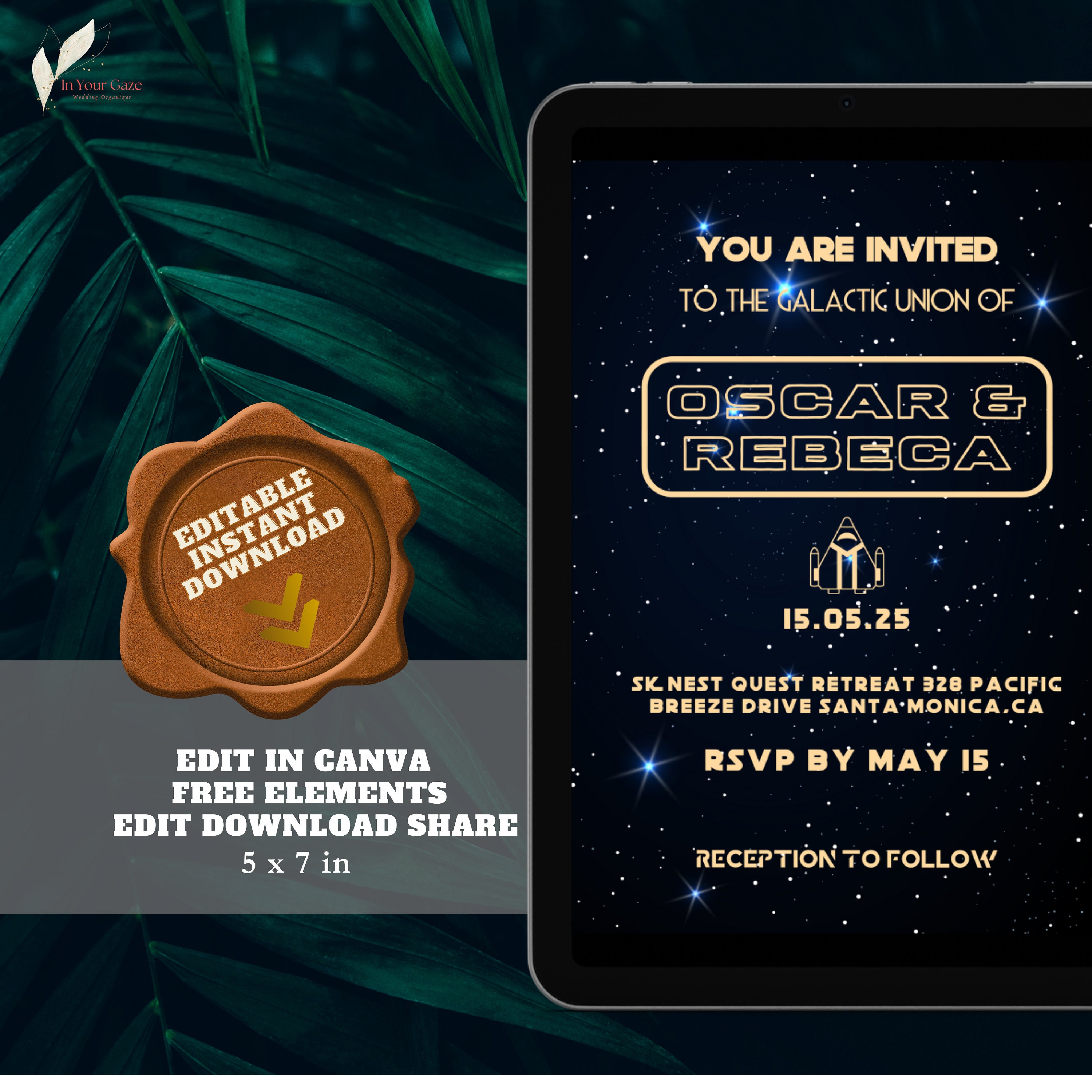 Star Wars Wedding Invitation Template, Digital Printable Invitation