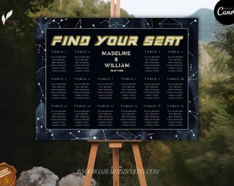 Galaxy Wedding Seating Chart, Galactic War Seating Chart Template, Alphabetical Seating Chart, Wedding Poster, Edit with Canva, SC6