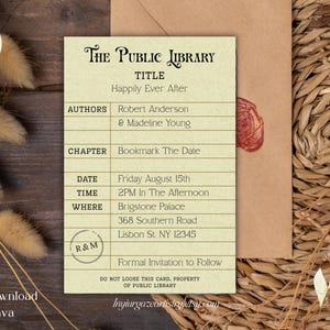 Library Card Inspired Wedding Save The Date Template, Library Wedding Invitation, Bookmark the Date, Instant Download, Edit in Canva, D154