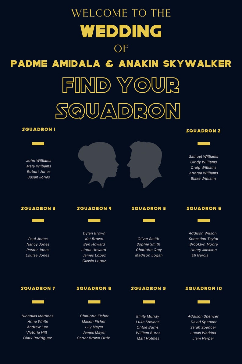 Star Wars Wedding, Star Wars Seating Chart Template, Alphabetical Seating Chart, Wedding Poster, Edit with Canva, SC1 image 3