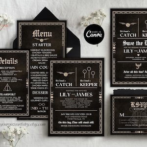 Wizard Save the Date Magical Wedding Invitation Set Template Wizard Game HP Magical Invitation, Instant Download, Edit in Canva, HP19