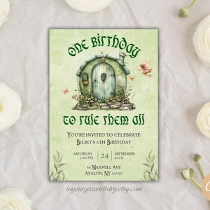 LOTR Geburtstagseinladung - Ein Geburtstag, der alle regiert - Bearbeitbare Vorlage - Buch-Themen-Einladung - Hobbit-Geburtstagsfeier - B22