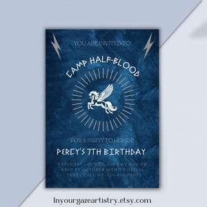Convite de aniversário inspirado no Acampamento Meio-Sangue de Percy Jackson | Download instantâneo | Modelo editável | Editar no Canva, B17