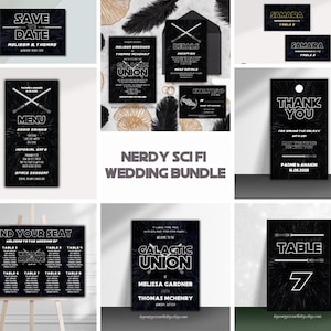 Nerdy Sci Fi Wedding Invitation Bundle, Digital Printable Invitation, Galactic War Wedding Set, Instant Download, Edit in Canva, DIY, SW36