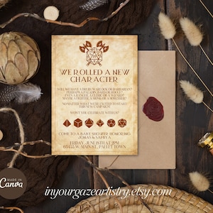 DnD Baby Shower Invitation Template, Video Game Baby Shower, Nerdy Baby Shower, Instant Download, Edit in Canva, BS14