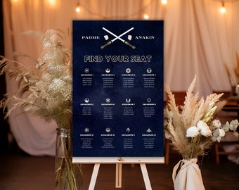 SCI Fi Wedding, Saber inspired Seating Chart Template, Alphabetical Seating Chart, Wedding Poster, Edit with Canva, SC2