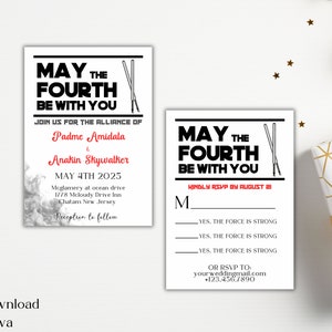 Sci Fi Wedding Invitation Template, Digital Printable Invitation, Simple Modern Black and White, Instant Download, Edit in Canva, DIY, SW11