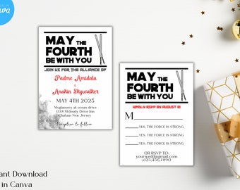 Sci Fi Wedding Invitation Template, Digital Printable Invitation, Simple Modern Black and White, Instant Download, Edit in Canva, DIY