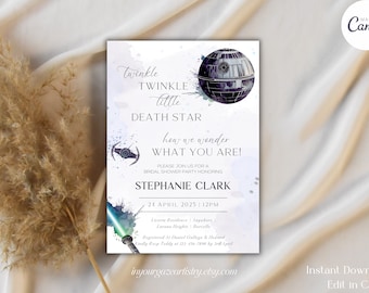 Sci Fi Baby Shower Invitation Template, Watercolour BabyShower, Gender reveal, Canva INSTANT Download, Editable, BS4