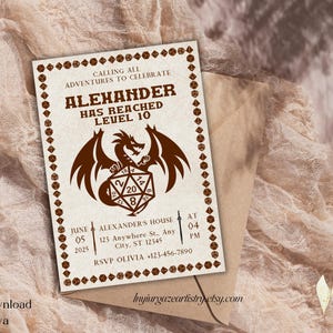 Uitnodiging Dungeons and Dragons, uitnodiging voor DnD-feestje, fantasieverjaardagsfeestje, rol voor initiatiefkaart, bewerken in canva, direct downloaden, B78