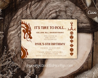 Dungeons and Dragons Invitation, DnD Party Invitation, Fantasy Birthday Party, Roll For Initiative Card, Edit in Canva, Instant Download,B11