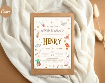 Editable Wizard Birthday Invitation Template | Magic theme Birthday Party | Kids Birthday Invitation, Instant Download, Edit in Canva, B20
