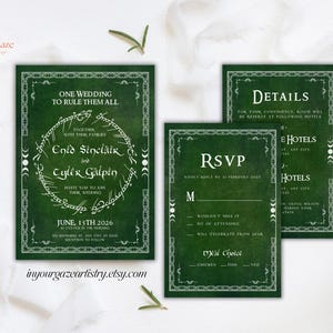 Modelo de cartão de RSVP de casamento élfico, convite inspirado em Tolkien, anéis de poder, LOTR, casamento de fantasia, celta, download instantâneo, Canva, D144