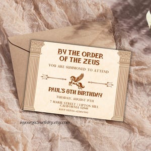 Invito di compleanno ispirato al Campo Mezzosangue di Percy Jackson d'epoca / Mitologia greca / Download immediato / Modifica in Canva, B42