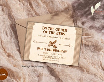 Vintage Percy Jackson Camp Half-Blood Inspired Birthday Invitation | Greek Mythology | Instant Download | Edit in Canva, B42