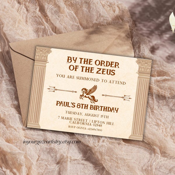 Vintage Percy Jackson Camp Half-Blood Inspired Birthday Invitation | Greek Mythology | Instant Download | Edit in Canva, B42