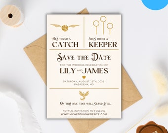 HP Save The Date Template, Quidditch Wedding Invitation, Potter Invitation, Wizard Save The Date, Instant Download, Edit in Canva, HP1