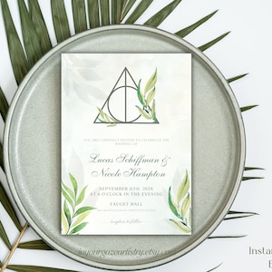 Wizard Wedding Invitation Template, Magical Invitation, Greenery Wedding Invitation Template, Edit in Canva, HP8