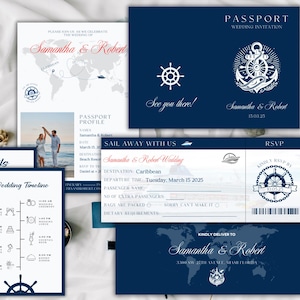 Nautische Hochzeitseinladungsvorlage, Hochzeitseinladung Kreuzfahrt, Hochzeitseinladung Passport Hochzeitseinladung, Hochzeit am Zielort, Bearbeiten in Canva, D127