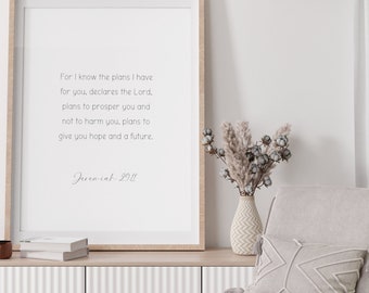 Jeremiah 29:11 Print, For I Know the Plans I Have for You, Scripture Printable Wall Art, Bible Verse Printable, Jeremiah Poster