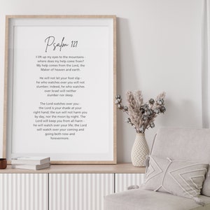 Psalm 121, I Lift Up My Eyes To The Mountains, Bible Verse Printable, Minimal Scripture Wall Art, Christian Wall Decor, Psalm Prayers
