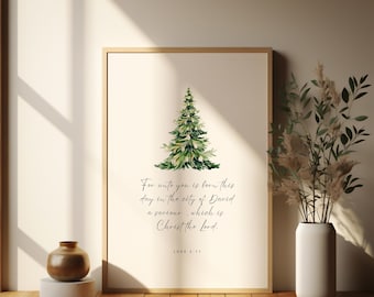 Lucas 2:11, Porque os ha nacido hoy, Arte mural navideño cristiano, Versículo bíblico navideño, Arte de versículo bíblico en acuarela, Arte digital navideño