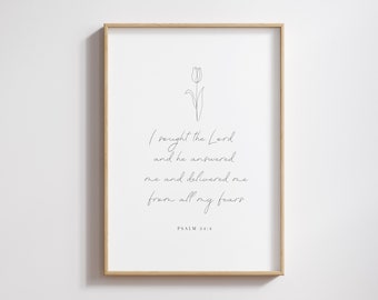 Psalm 34:4, Psalm 34 Wall Art, Psalm Wall Art, Bible Verse Printable, Bible Art Printable, Scripture Printable, Bible Verse Gifts